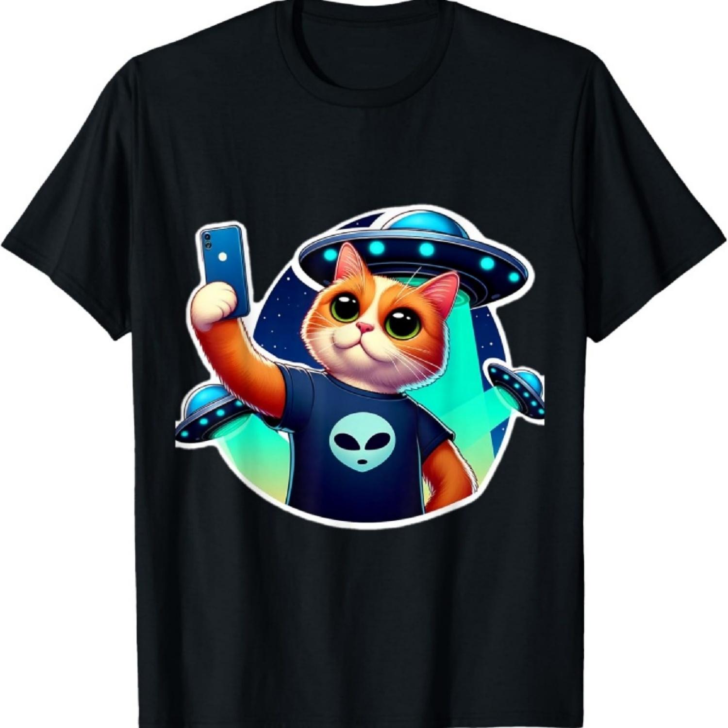 Межзвездное Селфи Забавный Кот Запечатлел НЛО Футболка S