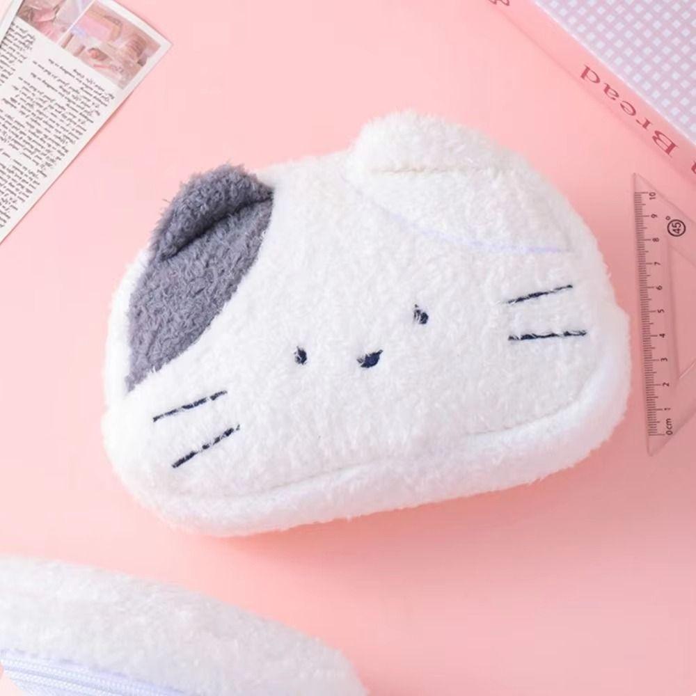 Large Capacity Cat Plush Pencil Case Plush Bag Cartoon Plush Pen Bag Cat Pencil Pouch  Stationery