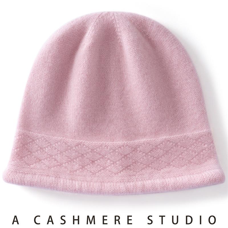 % Pure Cashmere Knitted Hat Versatile Cold-proof Autumn and Winter Hat Wool Hat Pullover Knitted Hat