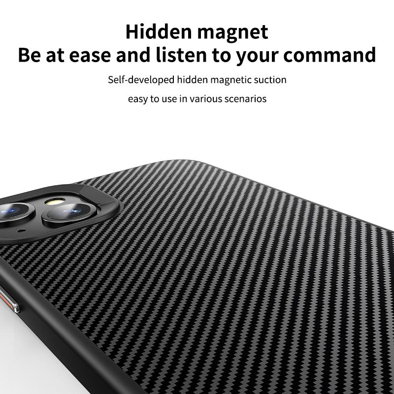 For iPhone 15 Magnetic Case Compatible with MagSafe Carbon Fiber Texture PC+TPU Cover