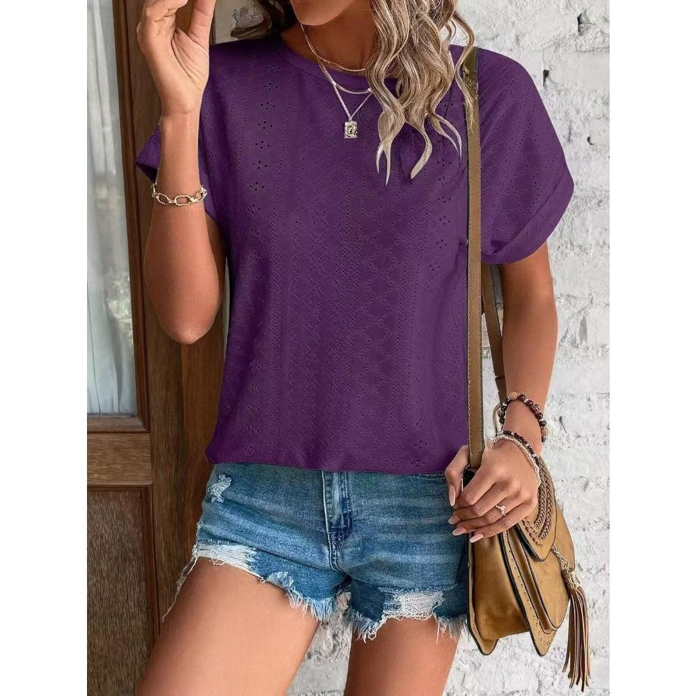 Sommer Damen Neues Einfarbiges Rundhals Locker Kurzarm T-Shirt Top