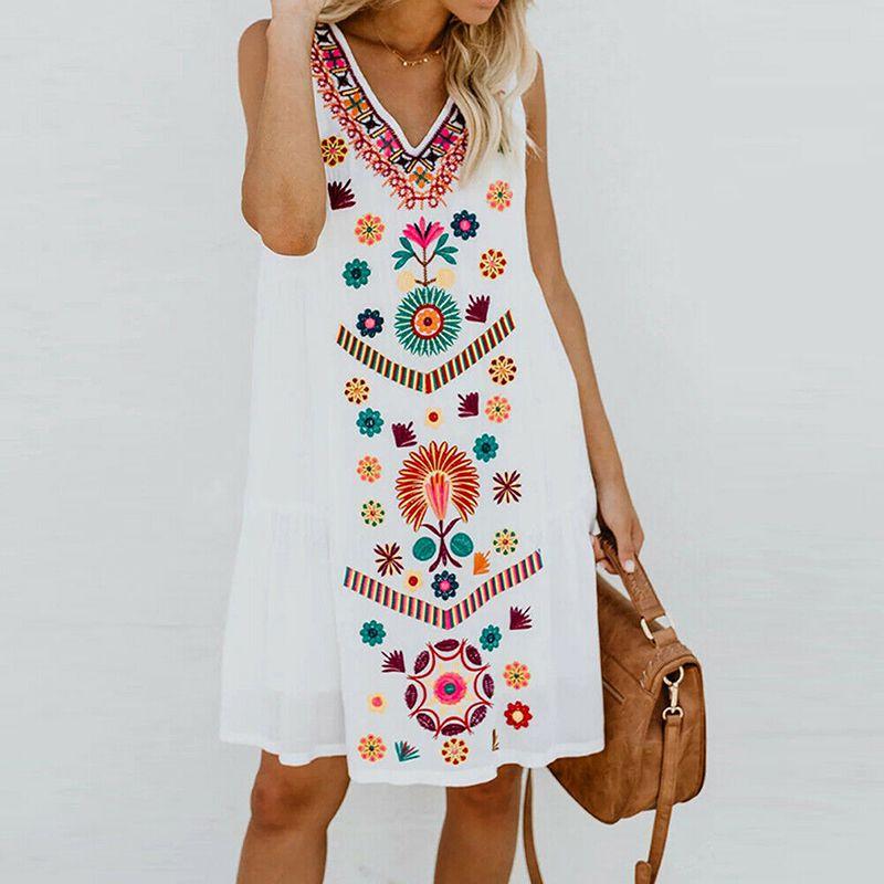 Womens Midi Dress Sleeveless Boho Beach Casual Floral Sundress Perfect For Summer