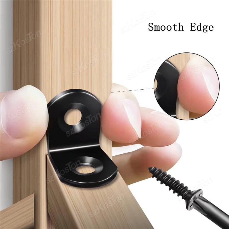11~11PCS Black Stainless Steel L Shaped Bracket 91 Degree Right Angle Corner Brackets with Screw for DIY Wood Furniture Cabinet