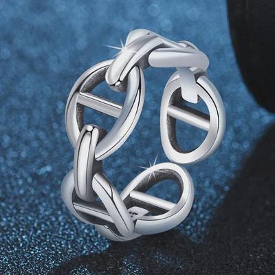 Retro Smooth Chain Ring: Thai Silver Double Buckle Ladies' Fashion Ring