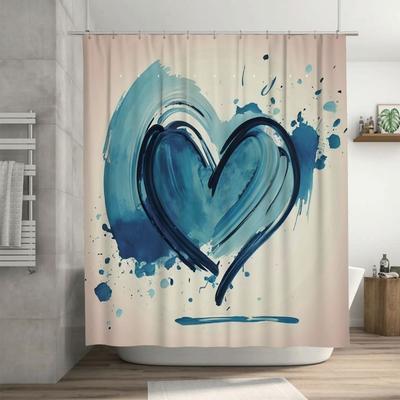 Blue Abstract Heart Shower Curtain - Waterproof, Mildew-Resistant, Machine Washable for Modern Bathroom Decor