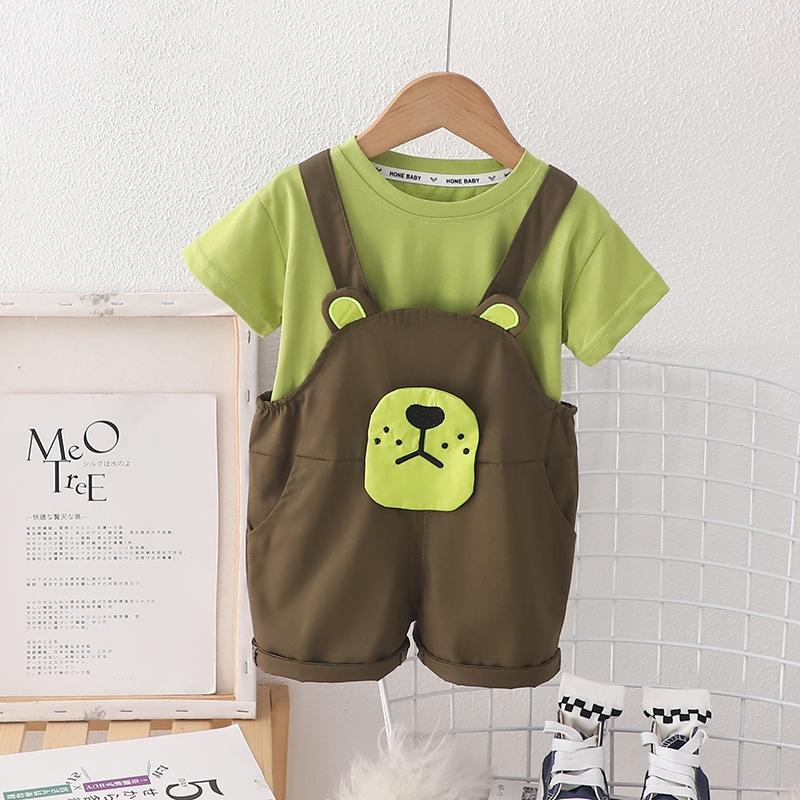 

Комплекты одежды для мальчиков, летние детские хлопковые футболки, комбинезоны, шорты, 2 шт., милый костюм для малышей, комбинезон, спортивные костюмы, детская одежда 120 зелёный