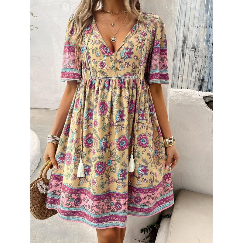 Women's Summer Vacation Printed Short-sleeved Dress