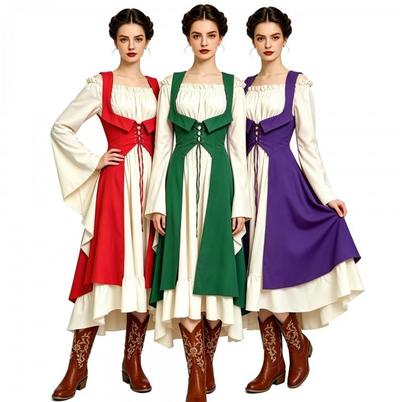 Halloween Vintage Medieval Renaissance Costume Dress Women Fantasy Stage Performance Outfit