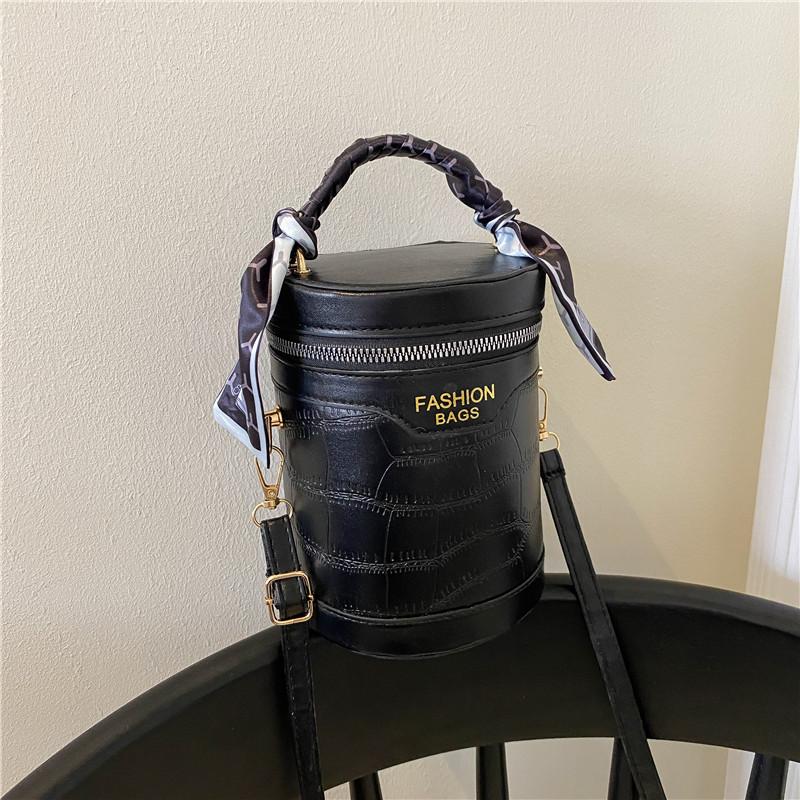 Cylinder Small Bag Women's 2025 New Crocodile Pattern Fashionable and Simple Handbag Silk Scarf Messenger Bag