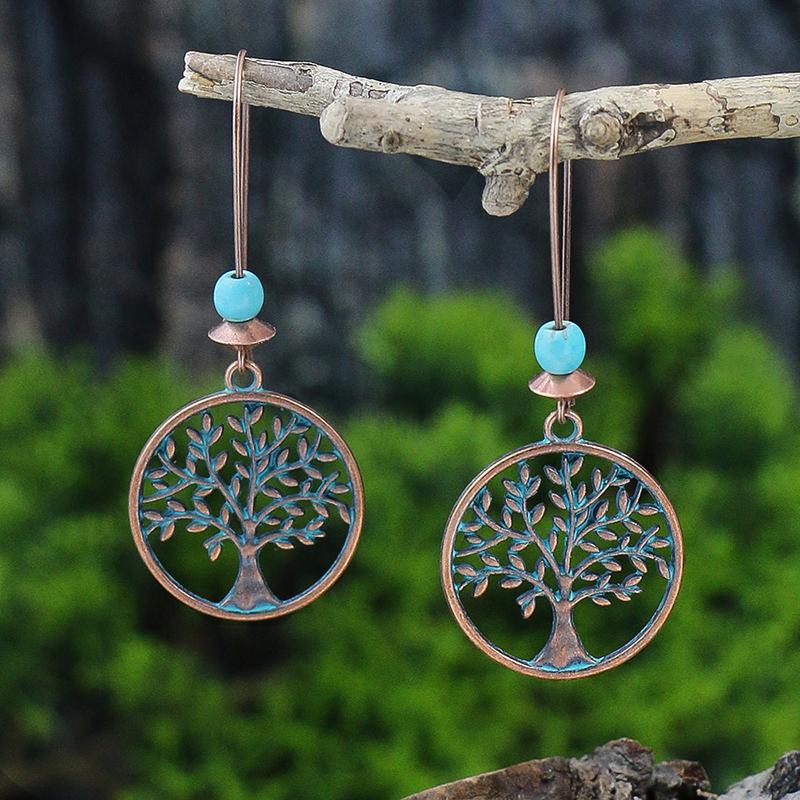 Retro Vintage Bohemian Geometric Drop Dangle Earrings For Women Ethnic Round Flower Leaf Tree Boho Earrings Female Jewelry Gift