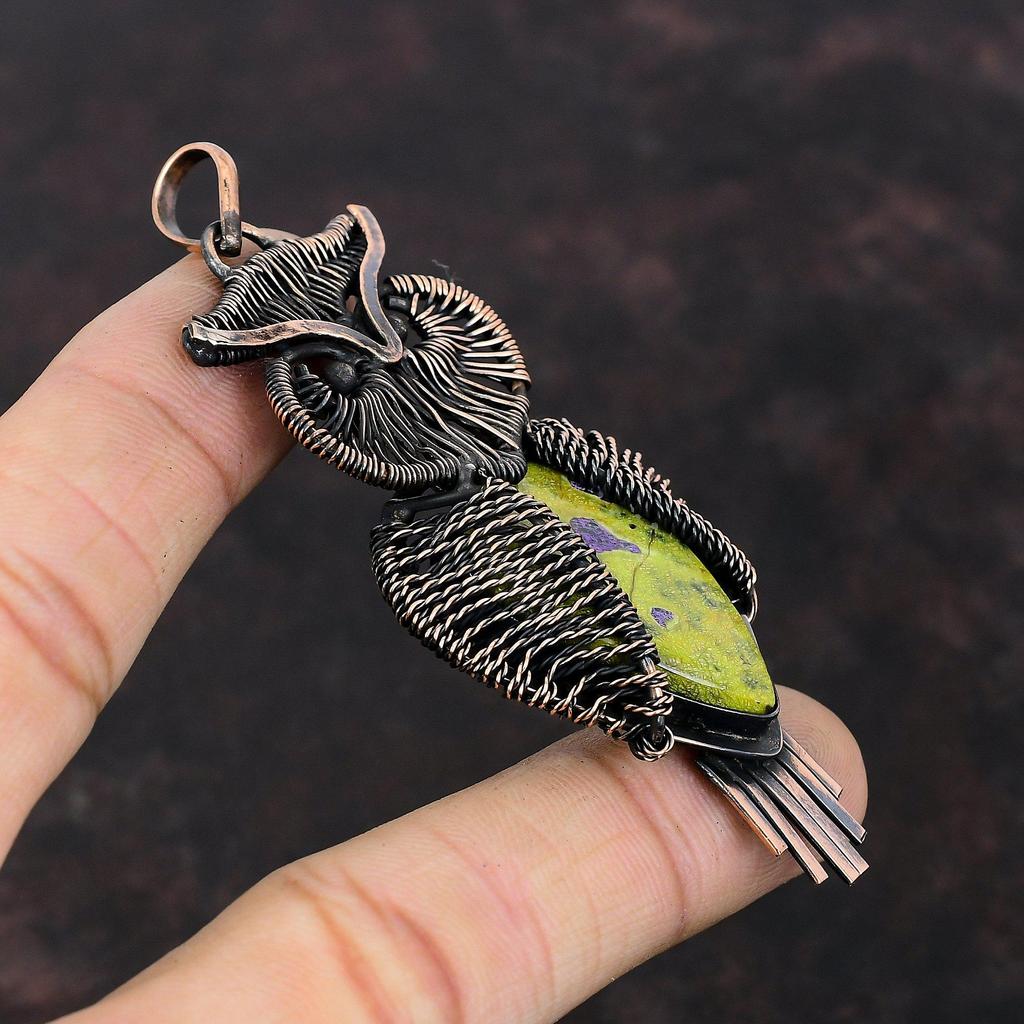 Stichtite Pendant Copper Wire Wrapped Pendant Owl Gemstone Pendant Wire Wrap Jewelry Handmade Pendant Gift For Women Antique Copper Jewelry