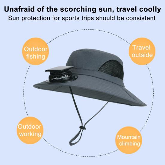 Fan Hat Wide-Brimmed Outdoor Hat with Fan Design Breathable Mesh 3 Gear Adjustable Speed Hiking Cycling Fishing Hat