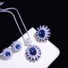 Simulated Emerald Jewelry Set Royal Blue Sapphire Pendant Open Ring Micro Inlaid Earrings