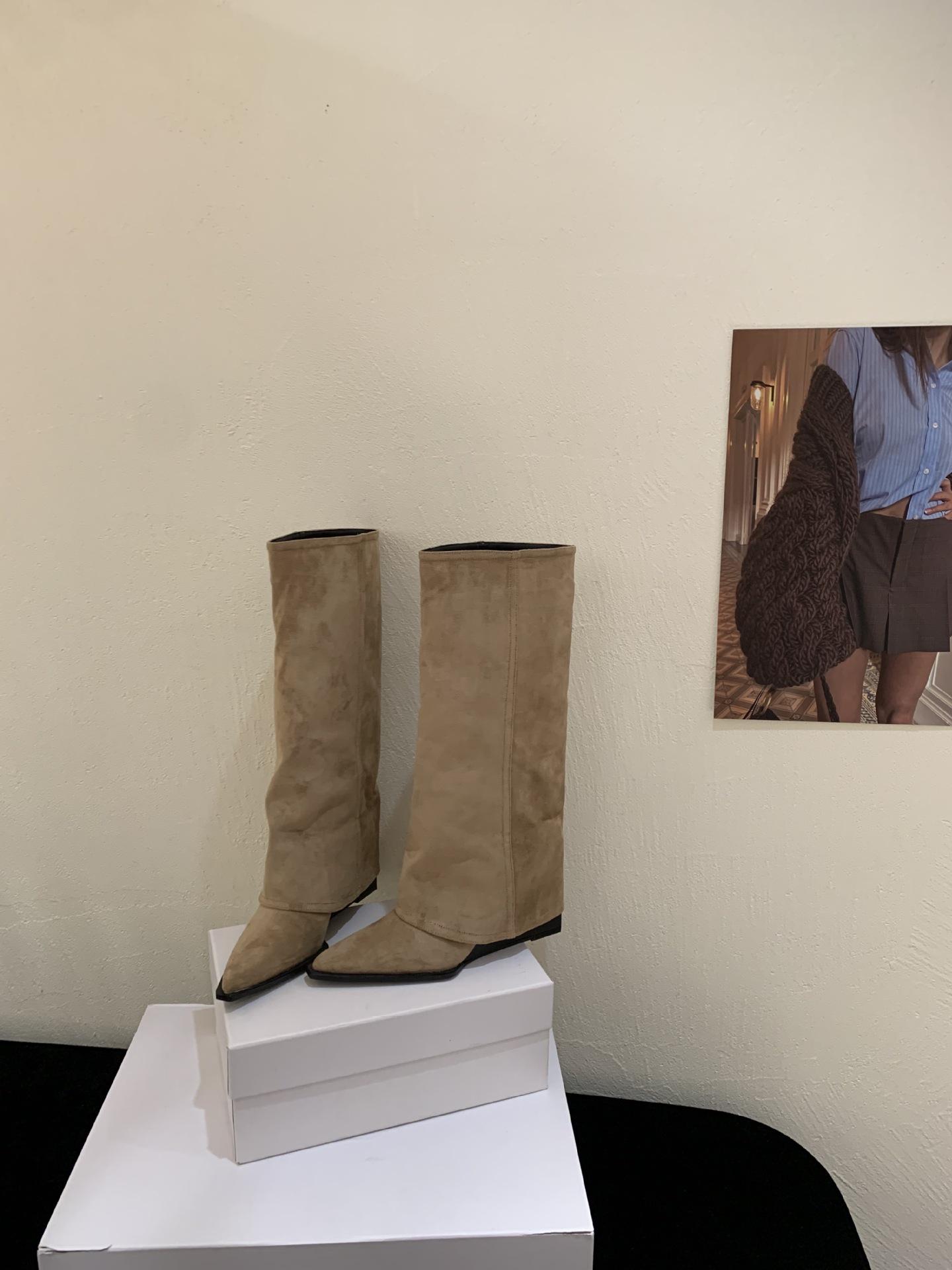 

Coarse Heel Suede Over Knee Boots Pile Boots Women s Shoes 2025 Fall/Winter Khaki Skinny Boots Knight Boots 39