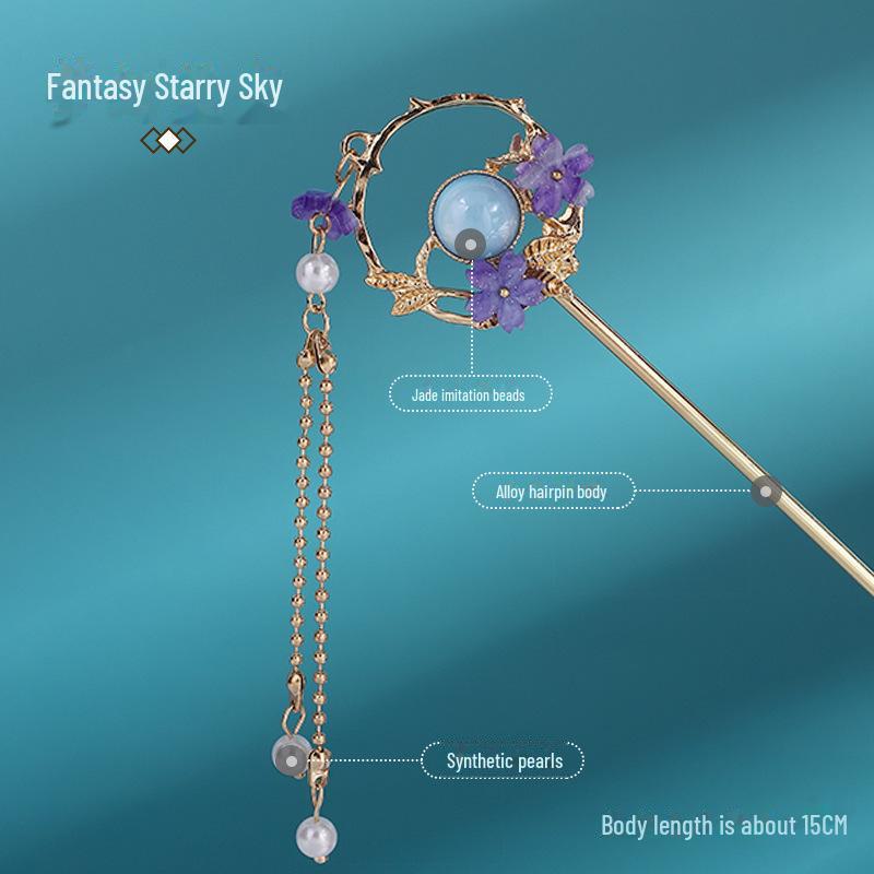 Ancient Style Metal Hairpin with Tassel - Modern Hanfu Headdress for Daily Wear