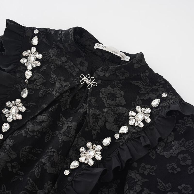 JK&JS Schwarzes Retro Chinesischer Stil Langarm Modifiziertes Cheongsam Kleid