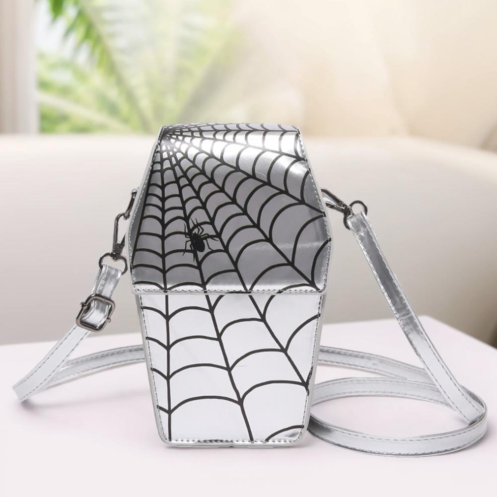 

Готическая сумка в форме гроба для женщин, сумка через плечо из искусственной кожи с регулируемым ремешком, сумка-хобо для косплея на Хэллоуин серебряный