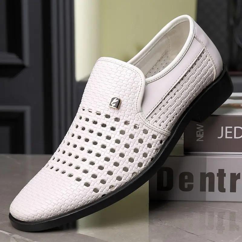 Luxury Summer New High Quality Business Casual Leather Shoes Breathable Hollow Soft Sole Anti Slip Sandalia Masculina Sneaker