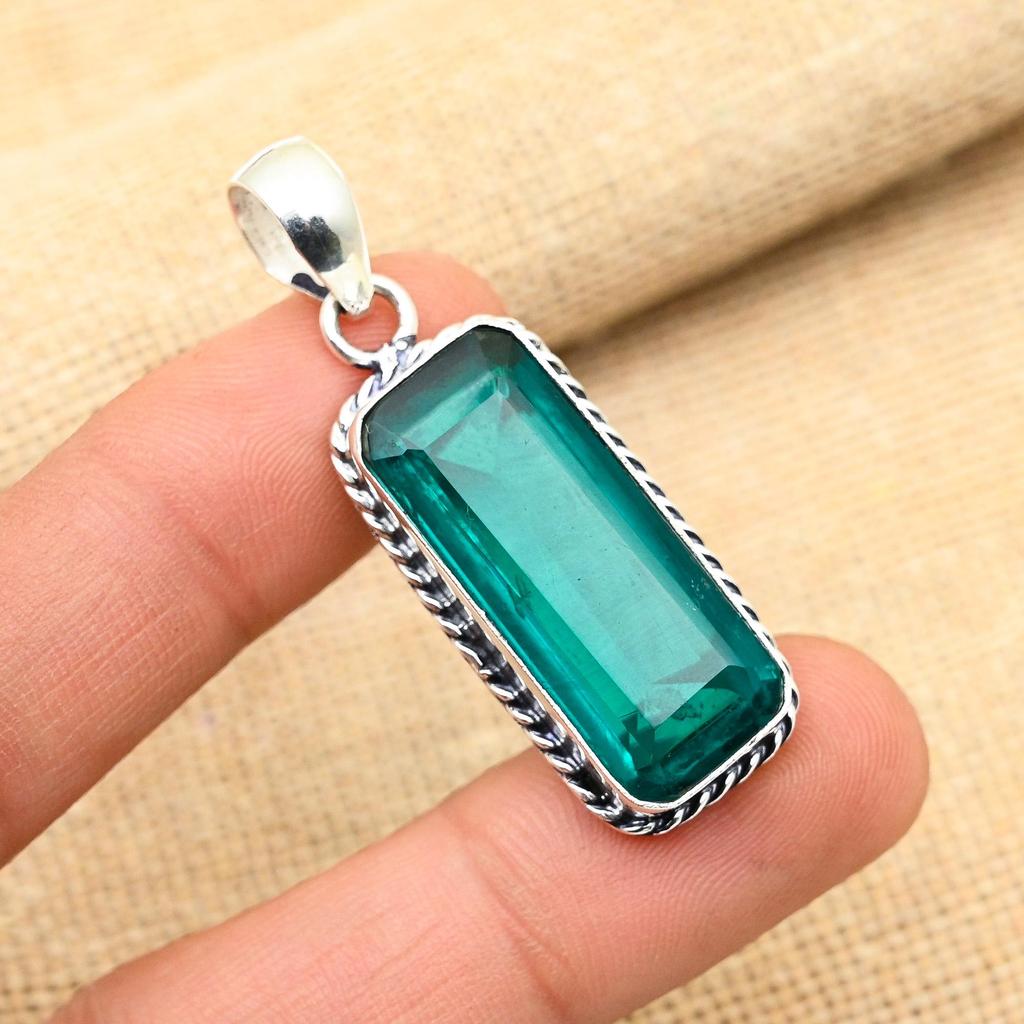 Indicolite Gemstone Handmade 925 Solid Sterling Silver Pendant Jewelry For Women