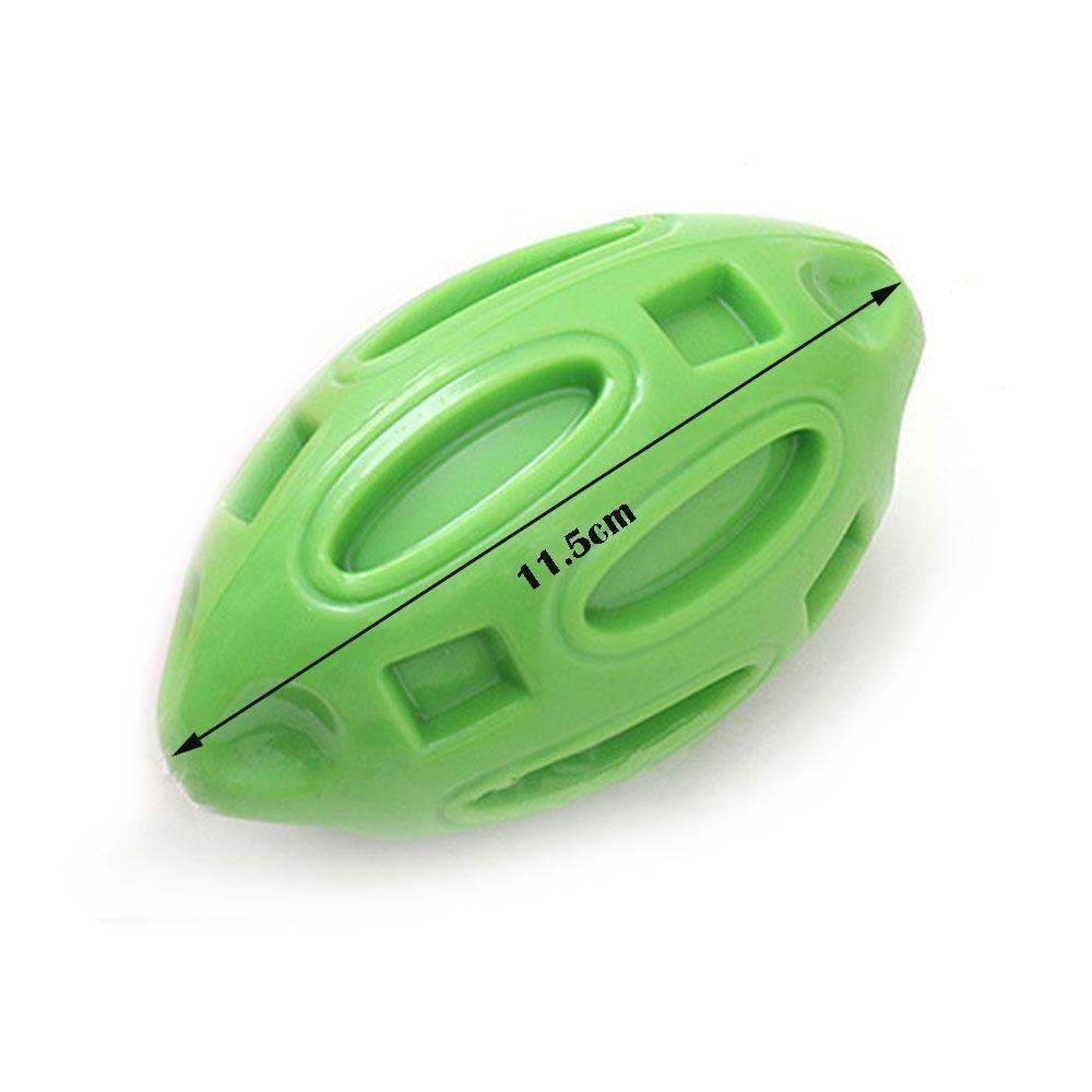 TPR pískací hračka pro psy ve tvaru ragbyového míče, skřípající zuby pro střední a velké psy