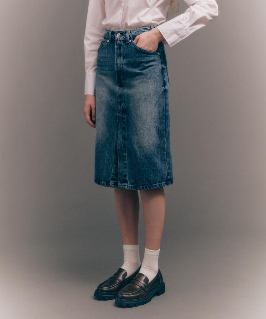 Seteo (W) Maradi Denim Midi Skirt Crinkle Washed Blue