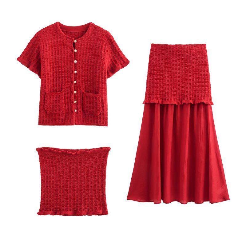 Laminated Decoration Knitting Outwear 4192041 Tube Top Tops 4192043 Patchwork Knitted Dress 4192042