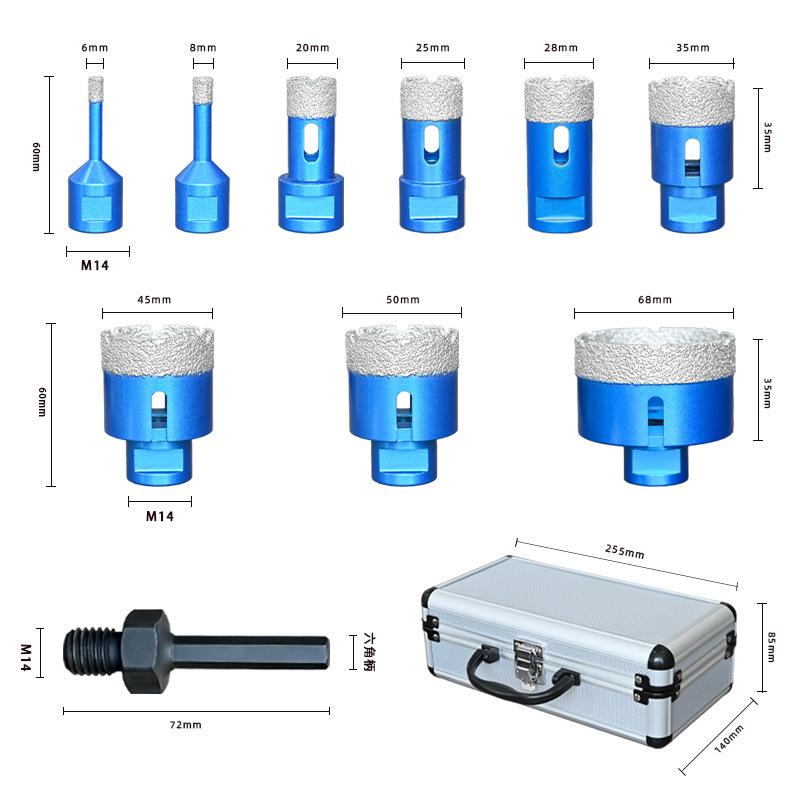 10Pcs M14 Diamond Hole Saw Kit Aluminum Case for Marble Tile Drilling High Efficiency Durable