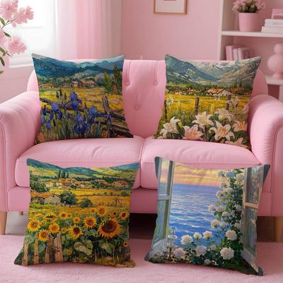 Landscape Painting Style Pillow Case Pattern Printing Pillowcase Living Room Sofa Cushion Cover Bedroom Room Decor
