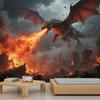 Black Dragon Tapestry Wall Hanging Fire Breathing Red Flames Gothic Castle Dark Fantasy Aesthetic Wall Art Decor
