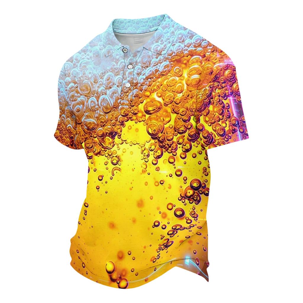 Polo Casual Unisex con Stampa a Bolle Vestibilità Larga Manica Corta Collo a Bottone Top per l'Uso Quotidiano e le Attività all'Aperto