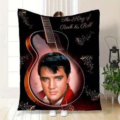 Elvis Presley Guitar Print Poster - King of Rock & RollBlanket Flannel Throw Blanket for Sofa, Bed, Travel, Camping, Office, Couch, Chair, A
