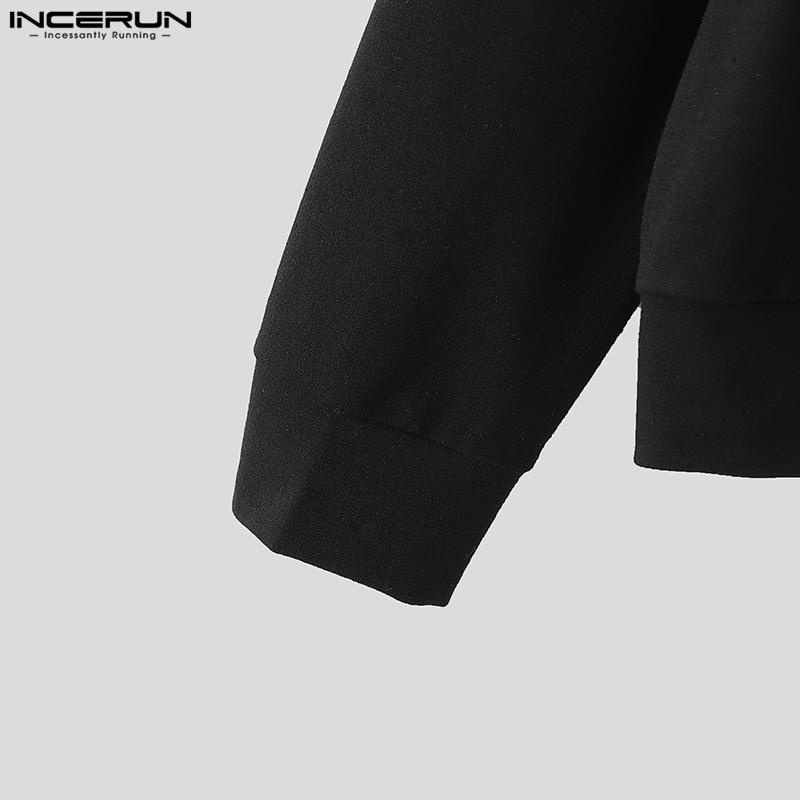 INCERUN Men Round Neck Long Sleeve Shiny Finish Ruffled Patchwork Loose T-shirts
