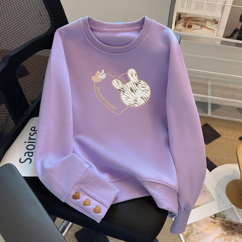 

Женский осенний свитшот с принтом в корейском стиле 2025 - Круглый вырез, Свободный крой, Слим-фит, Флисовый топ большого размера Small