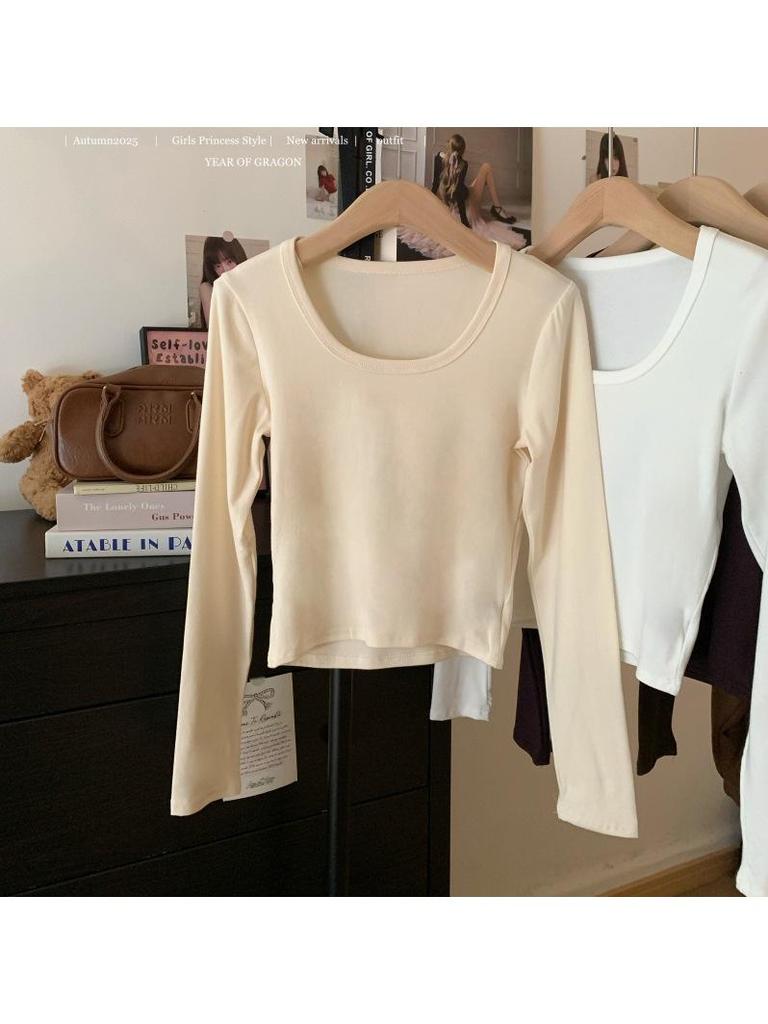 Women's Autumn Chic Slim-Fit Solid Color U-neck Long-Sleeve Base Layer Top