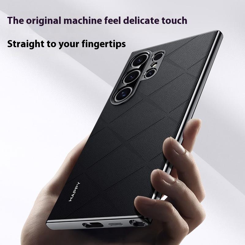 Luxury Plating Genuine Leather Phone Case for Samsung Galaxy S24 Ultra S24 Plus Metal Camera Lens Ultrathin Protection Cover