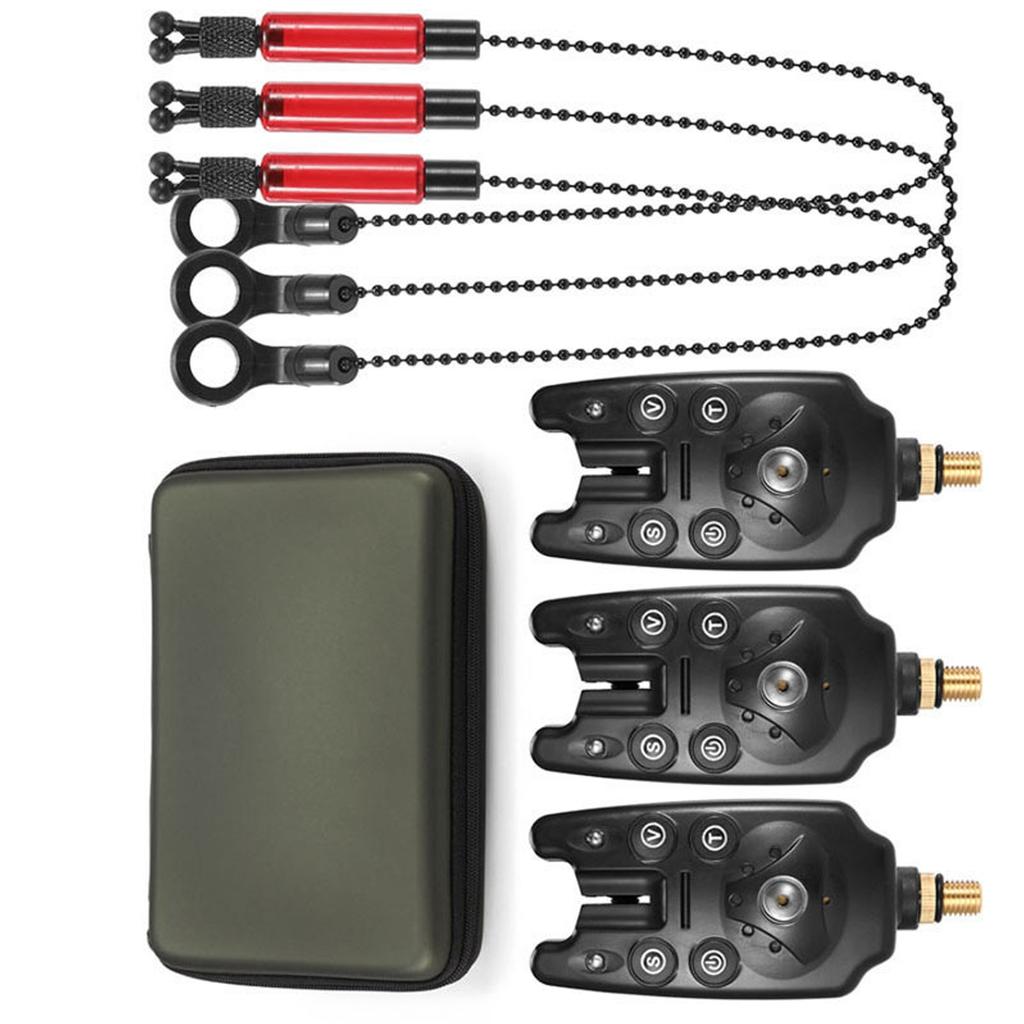 Fishing Bite Alarms and Chain Alert Swingers Set LED Indicator Alert Fishing Swingers with Zipper Box Red