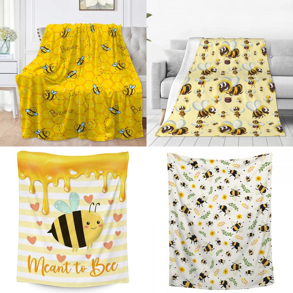 Cartoon Cute Bee Design Lightweight Warm Fleece Blanket For Kids Home Decor