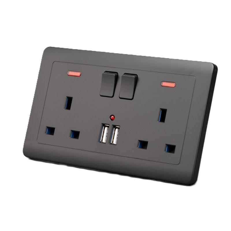 Wall Power Usb Socket 5V 2.1A Double Usb Charger Port Led Indicator 146Mm*86Mm Uk Standard Switch Control 13A Outlet