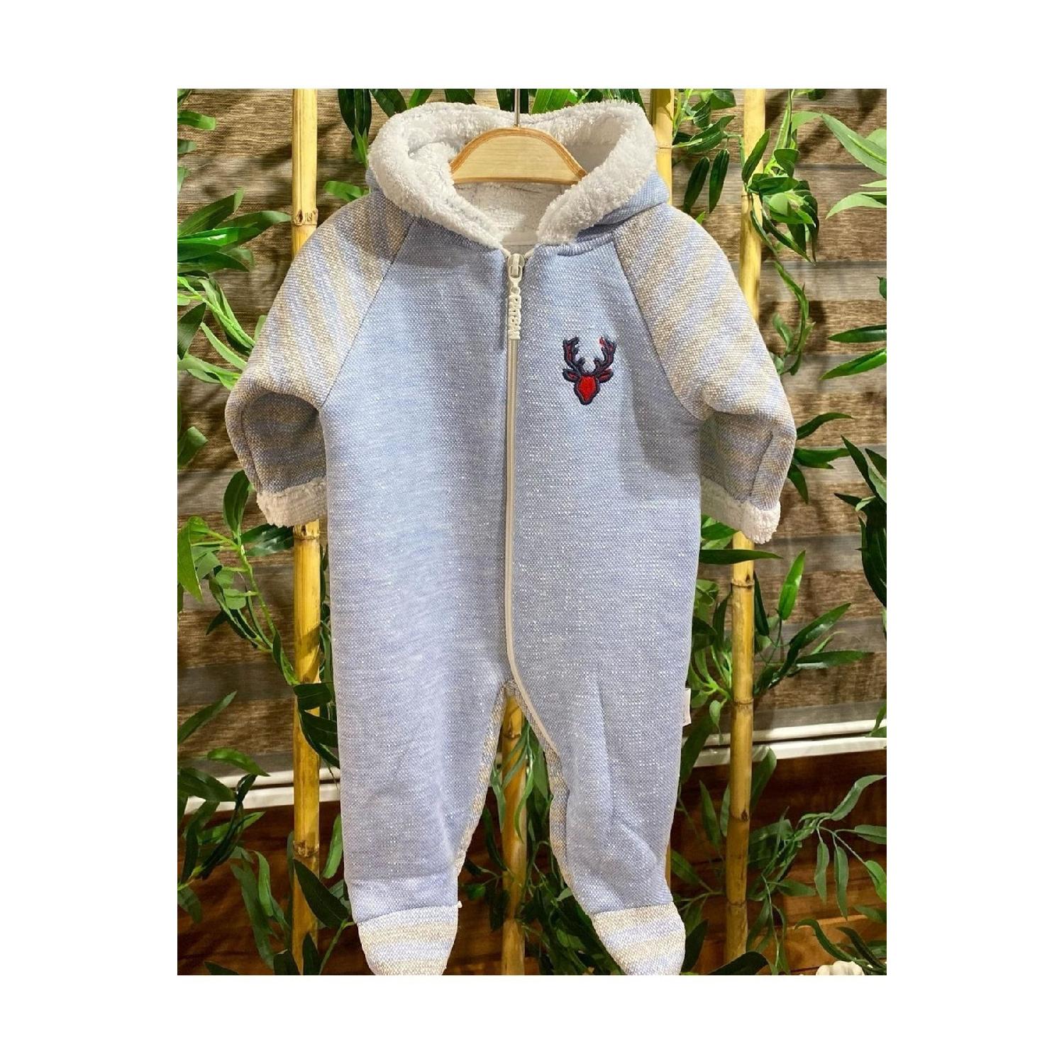 

Plush Inside Baby Booties Sleeping Bag Deer Embroidery Blue 0-3 AY синій