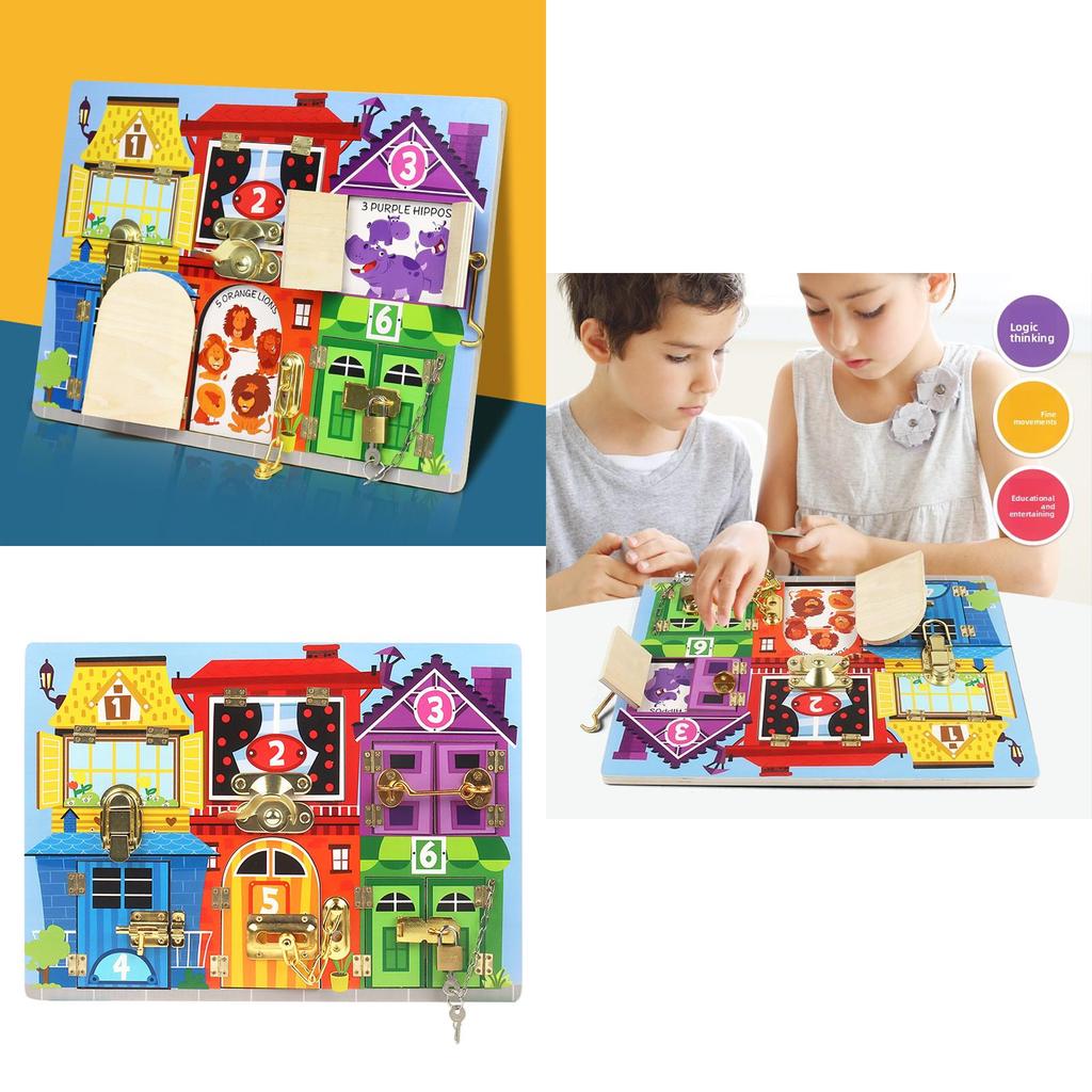 Wooden Busy Board With Unlocking Locks For Toddler Development And Early Learning