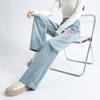 2025 Spring/Autumn Women's High-Waisted Embroidered Wide-Leg Denim Pants