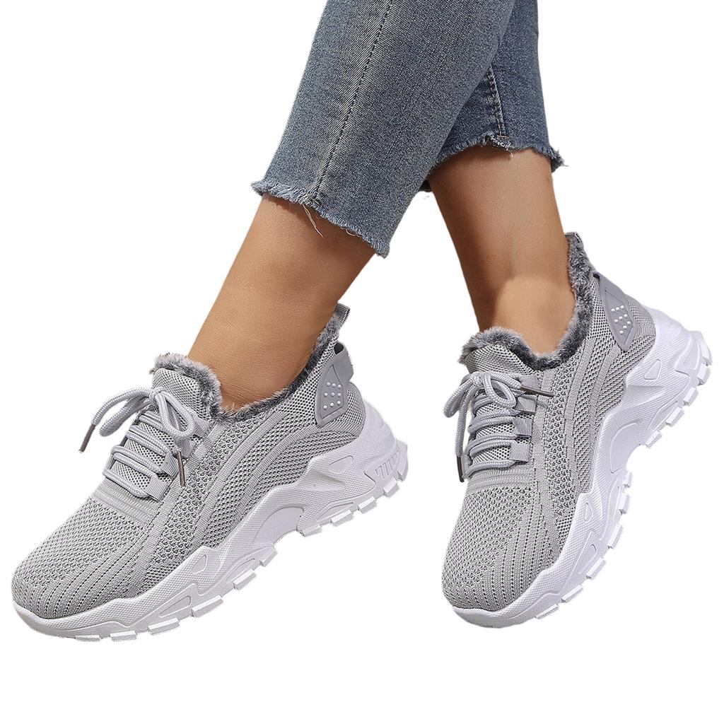 Knit Fabric Lined Sneakers with Thick Sole and Plush Interior for Enhanced Comfort and Support Suitable for Casual and Outdoor Use