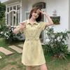 Real Shot: Summer Hong Kong-Style Korean Short-Sleeve Denim Dress - Fashionable Waist-Slimming Design for Women