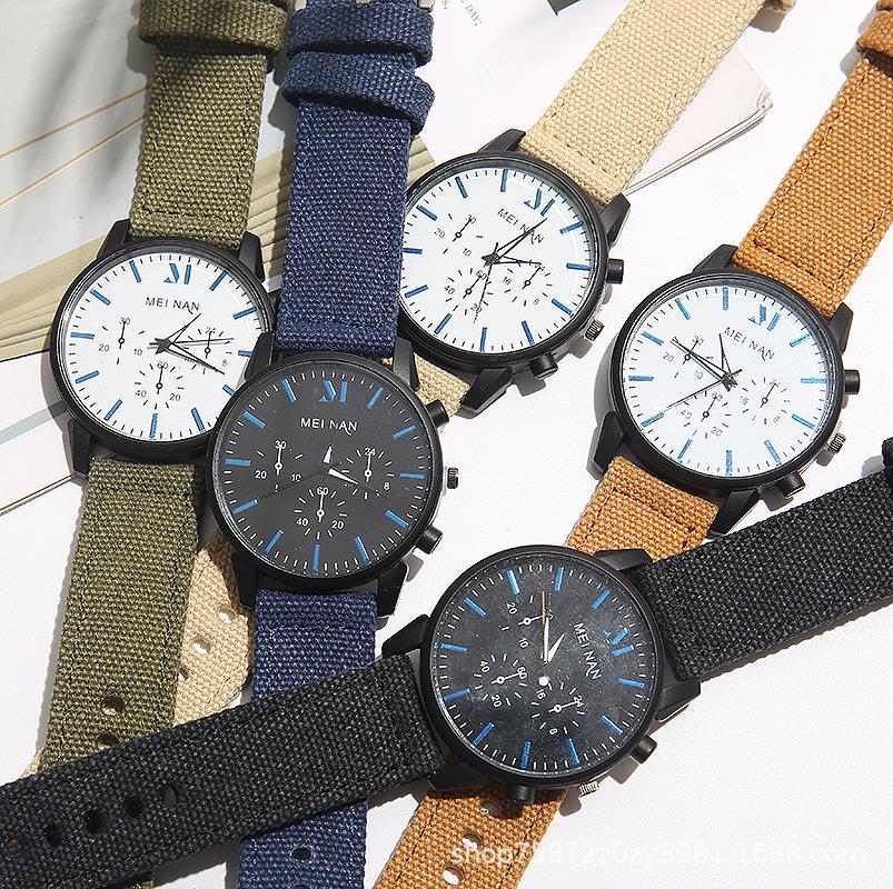 Men's Rainbow Canvas Strap Ultra-thin Double Hand Quartz Watch - Creative, Fashionable, and Popular Design