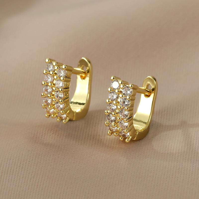 Korean Fashion Shiny Cz Hoop Earrings For Women Metal Luxury Gold Color Simple Versatile Girls Earrings Jewelry
