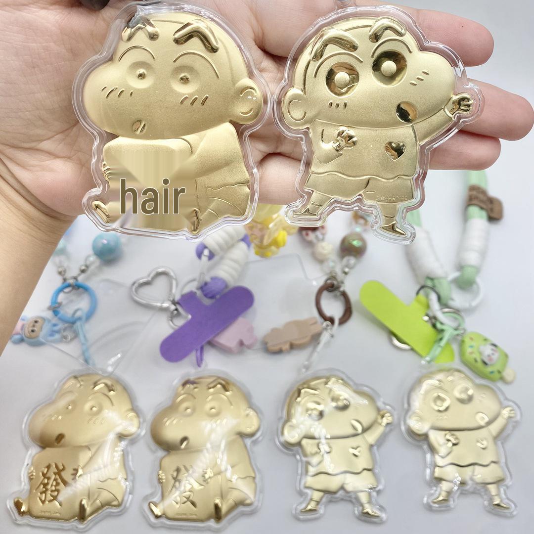 999 Pure Gold Crayon Shin-chan Pendant Keychain - Cute Cartoon Souvenir & Trendy Phone Charm Gold Foil