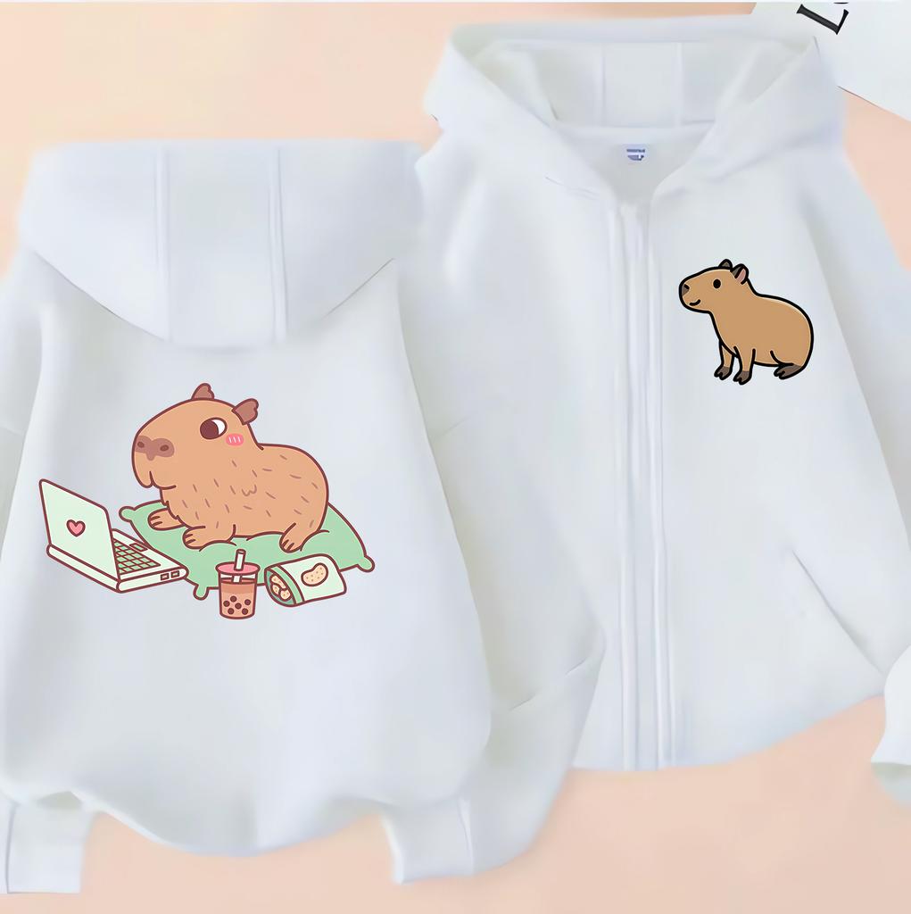Funny Kids Capybara Zip Up Hoodie Children's Hoodie Zipper Children Capibara Sweatshirt Manga Clothes Kid Girl Boy Top Hoody