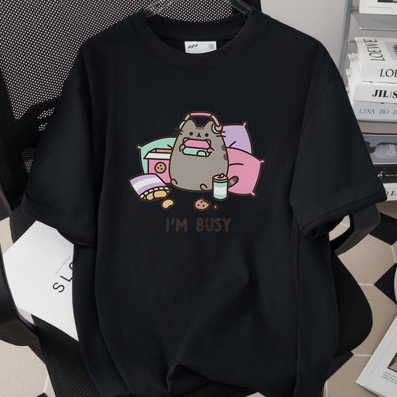 Interesting Cartoon Cat Short Sleeved T-shirt Neutral Casual Versatile Top Cute Cartoon Cat Daily Commuting Casual Home Clothes