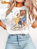 MINISO Disney Piękna i Bestia Belle Księżniczka Koszulka do Tańca Vintage Damska Krótki Rękaw Okrągły Dekolt Casualowa Modna Oversize