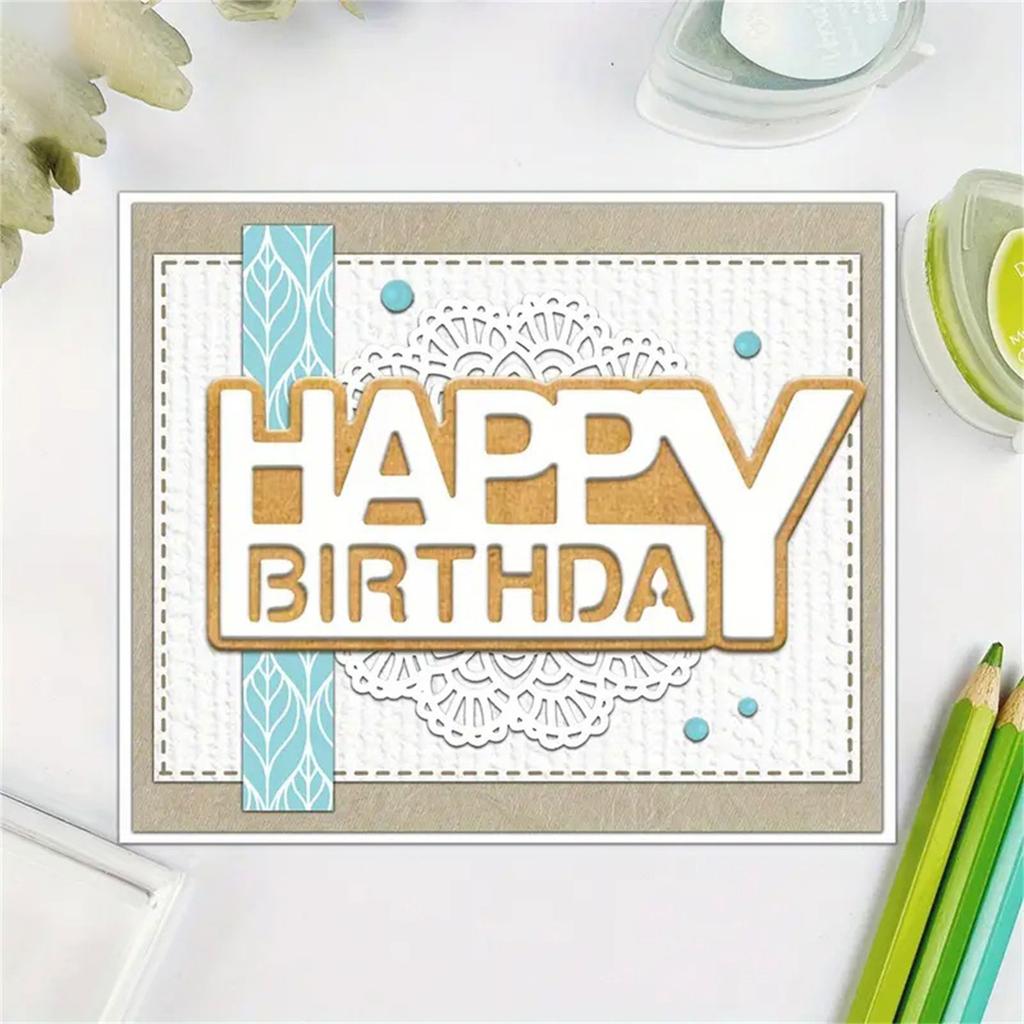 Happy Birthday Cutting Dies 106x46mm Carbon Steel Die Cut Templates for Card Making Scrapbooking Packaging Embellishment